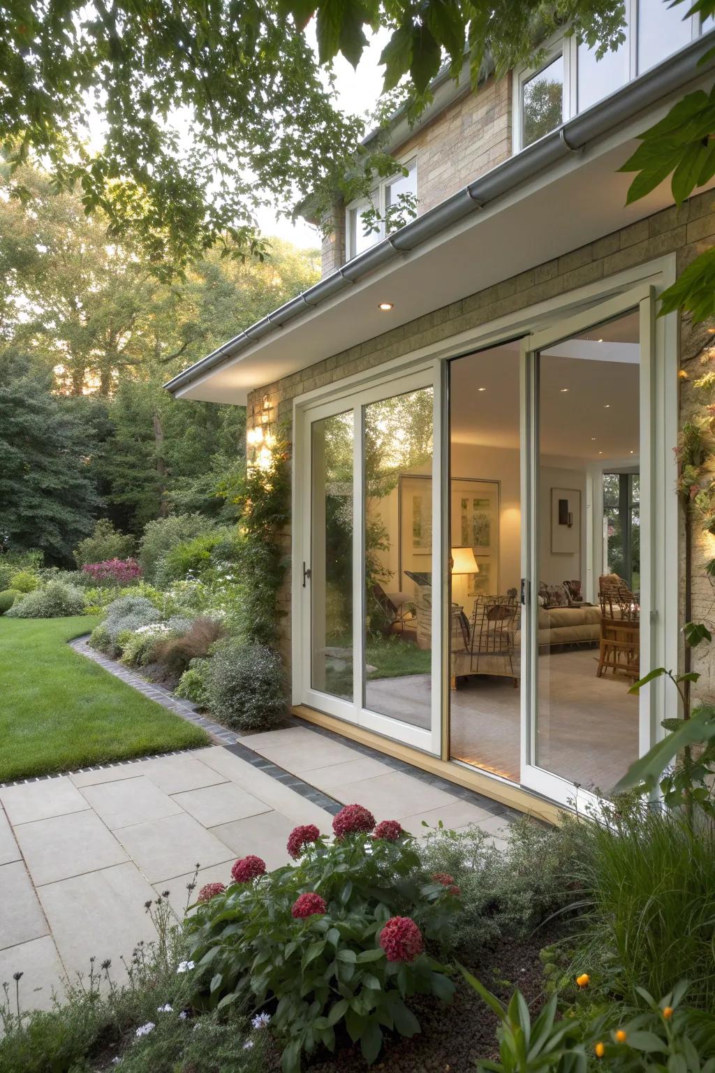 Glass doors blur the line between indoor and outdoor living.