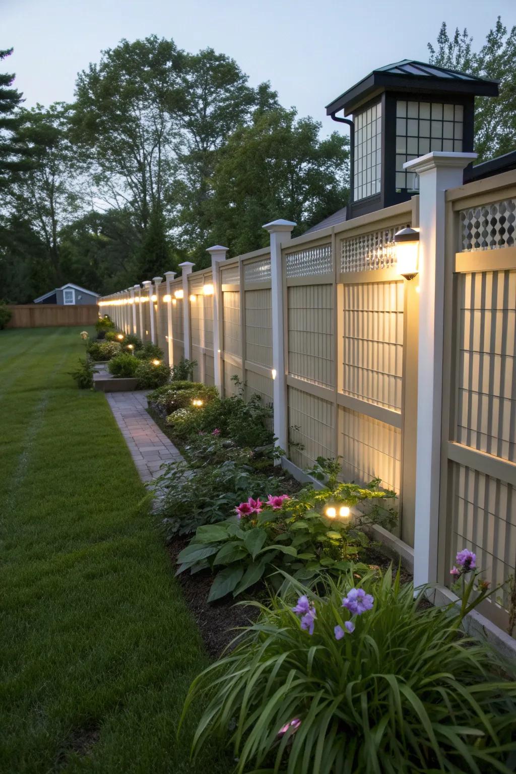 Illuminate your fence to enhance outdoor ambiance.