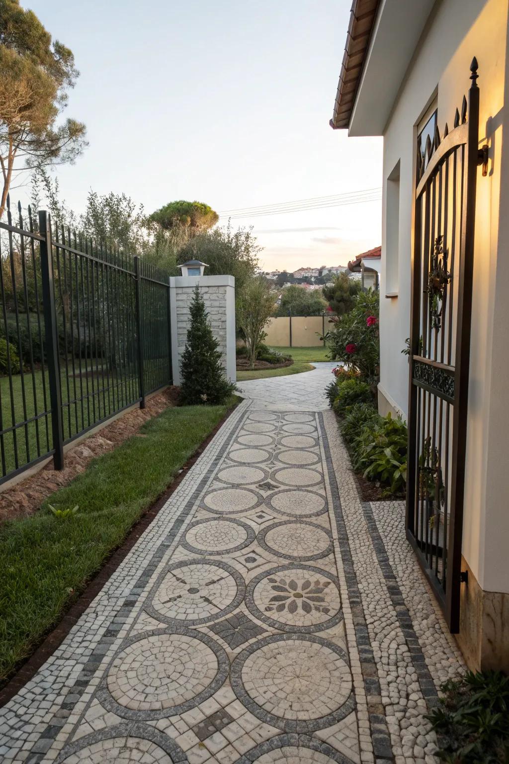 Patterned pavers add texture and elegance to walkways.