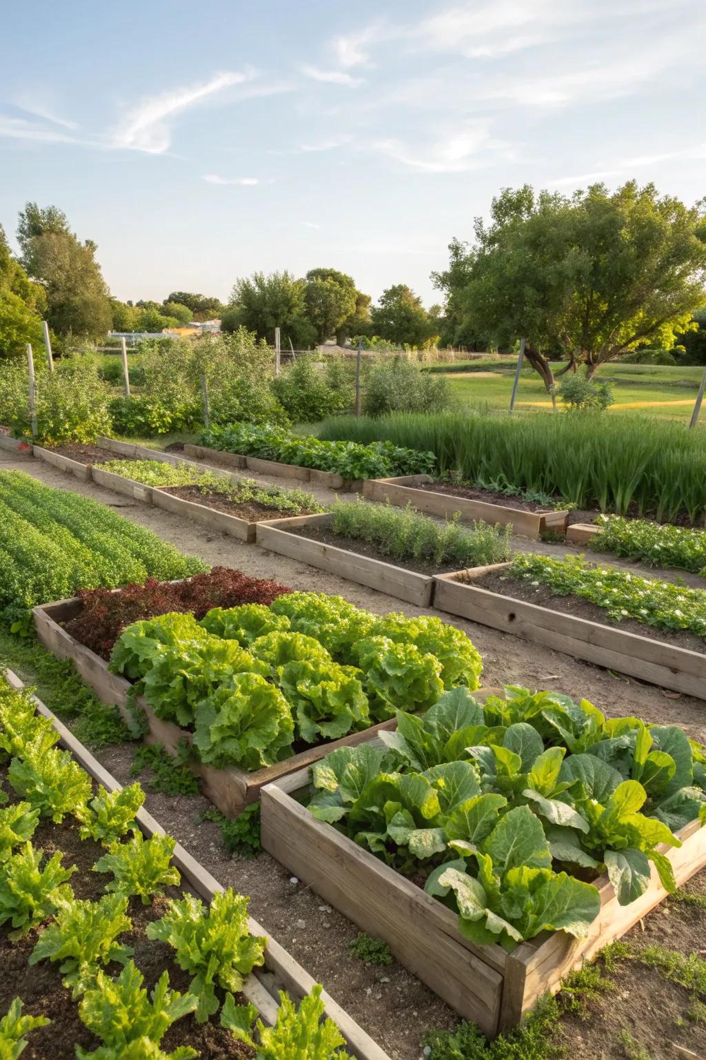 Raised beds in a vegetable garden, offering structure and beauty.