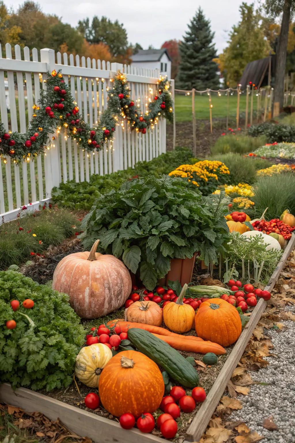 Seasonal decor adding festive charm to the garden.