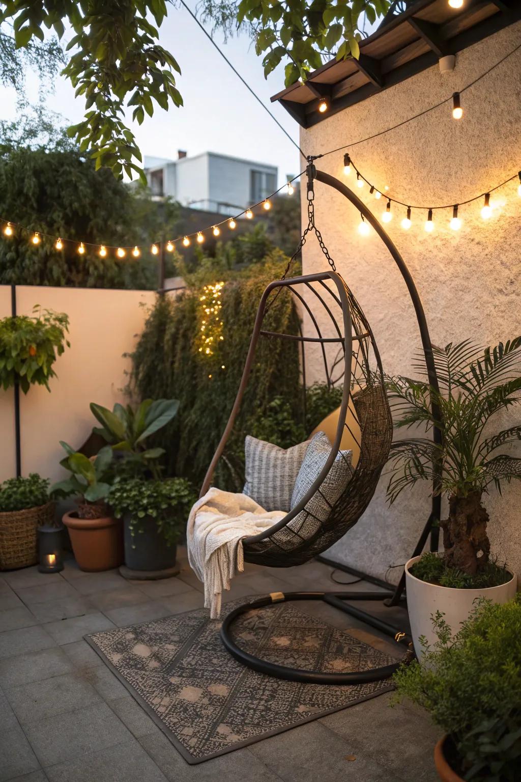 Add a playful touch with a cozy hanging chair.