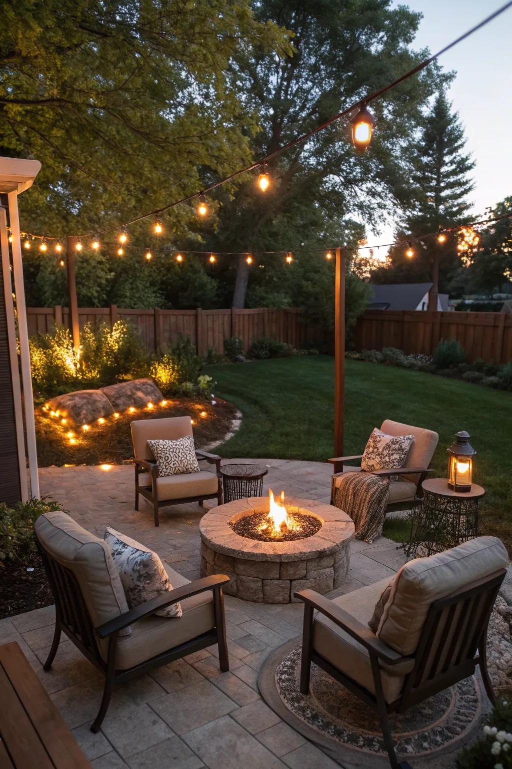 Warm up your nights with a cozy fire pit setup.