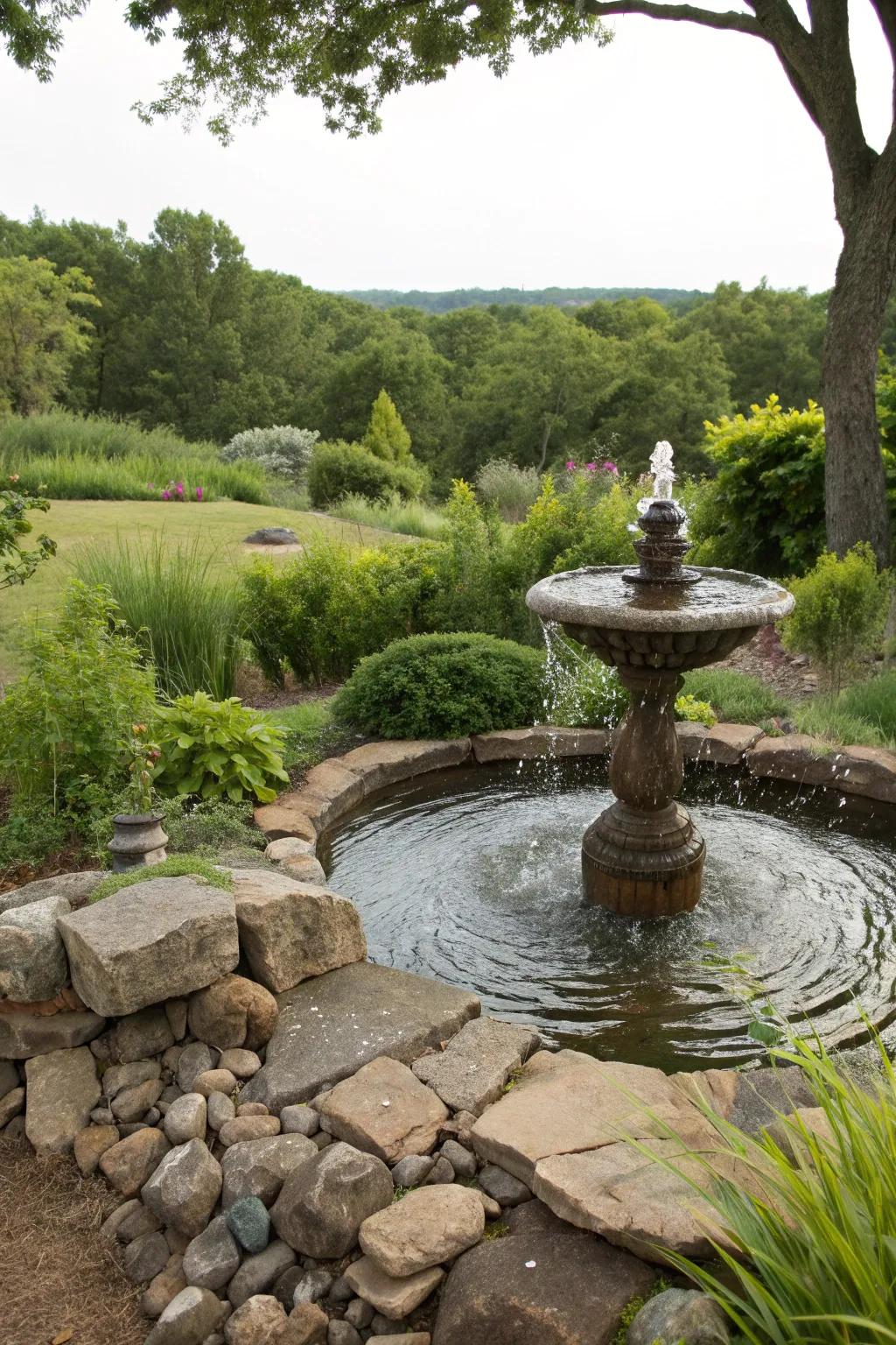 Blend your fountain with nature for a serene effect.