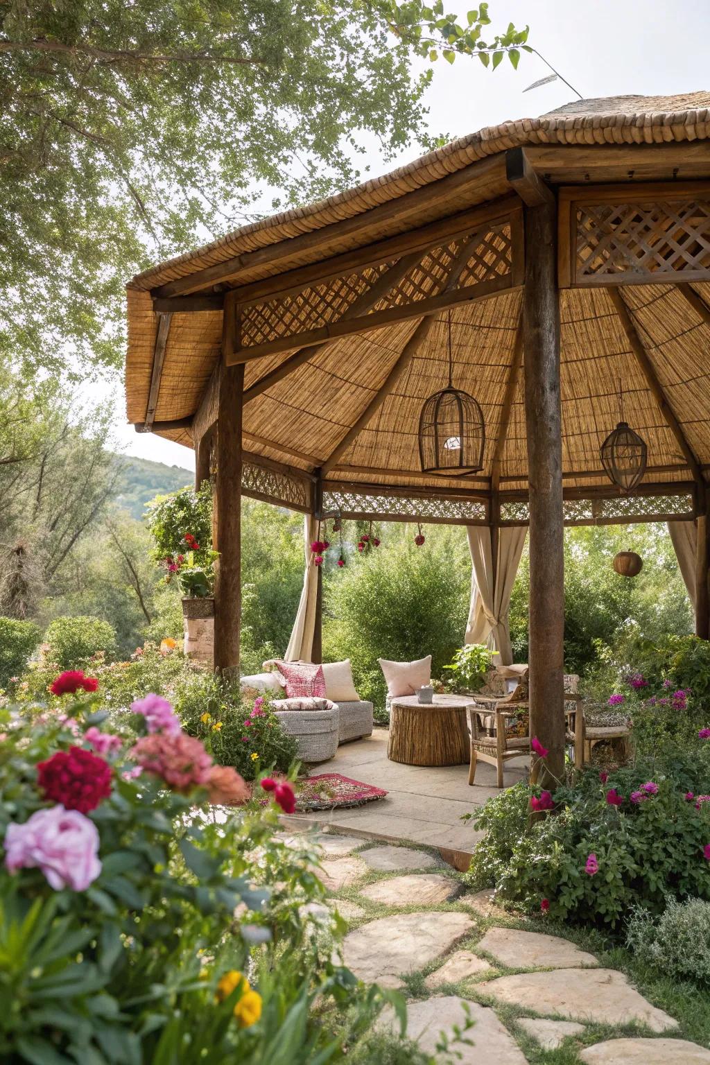 Woven rattan panels add warmth and exotic flair.