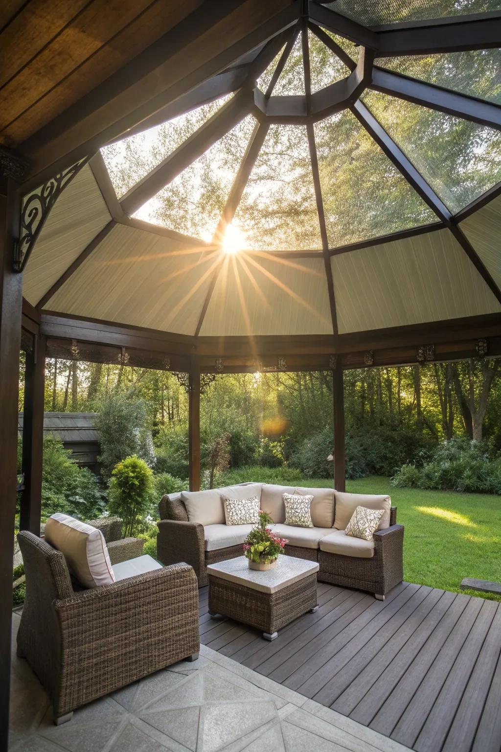 A skylight brings natural light into your gazebo.