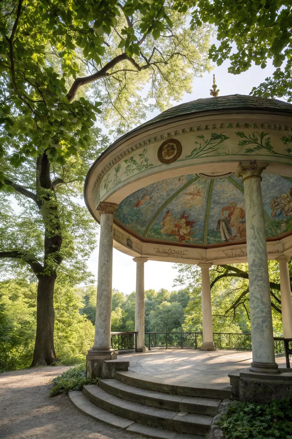 A painted ceiling can turn your gazebo into a work of art.