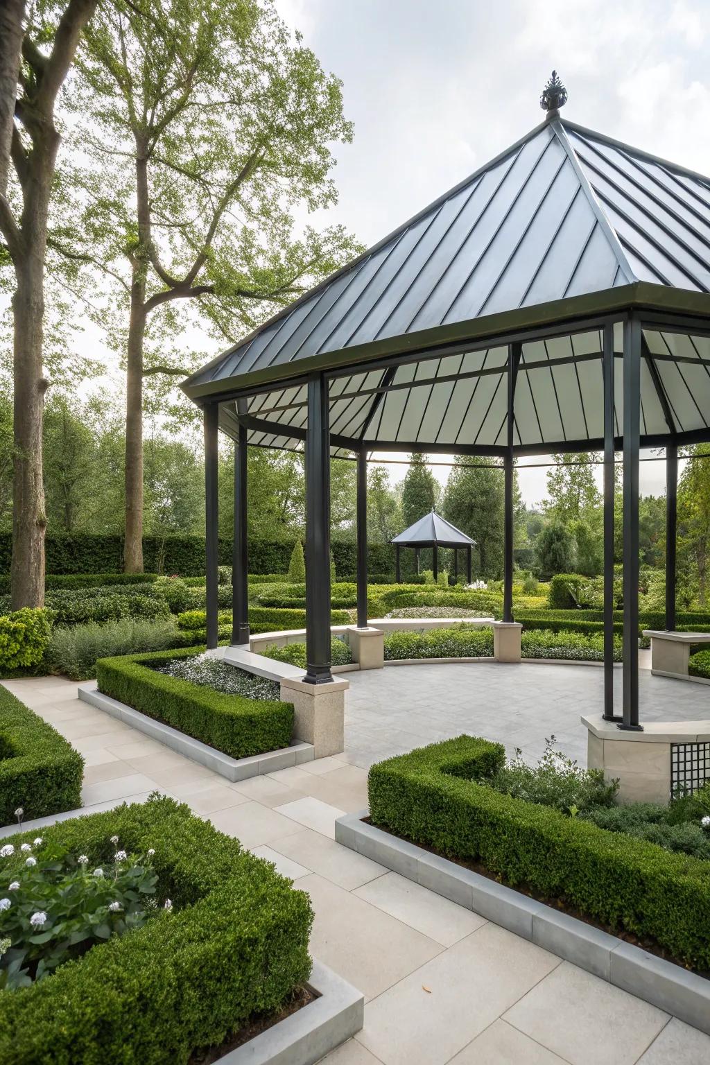 Metal ceiling panels offer a modern, sleek look.