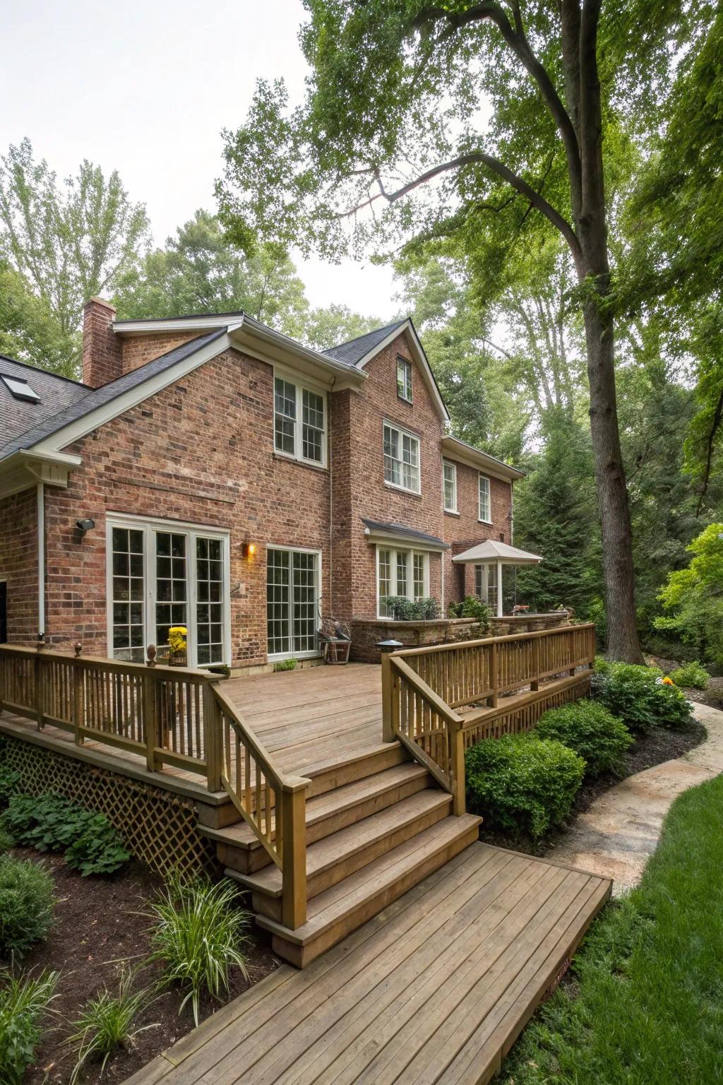 Classic look from brick paired with cedar deck