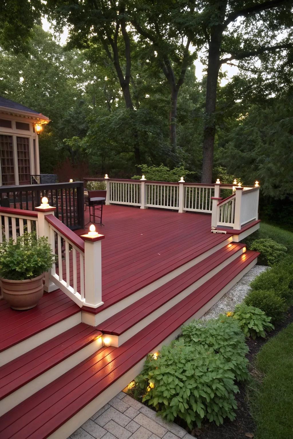 Rich deep red paired with soft cream for a bold decking statement