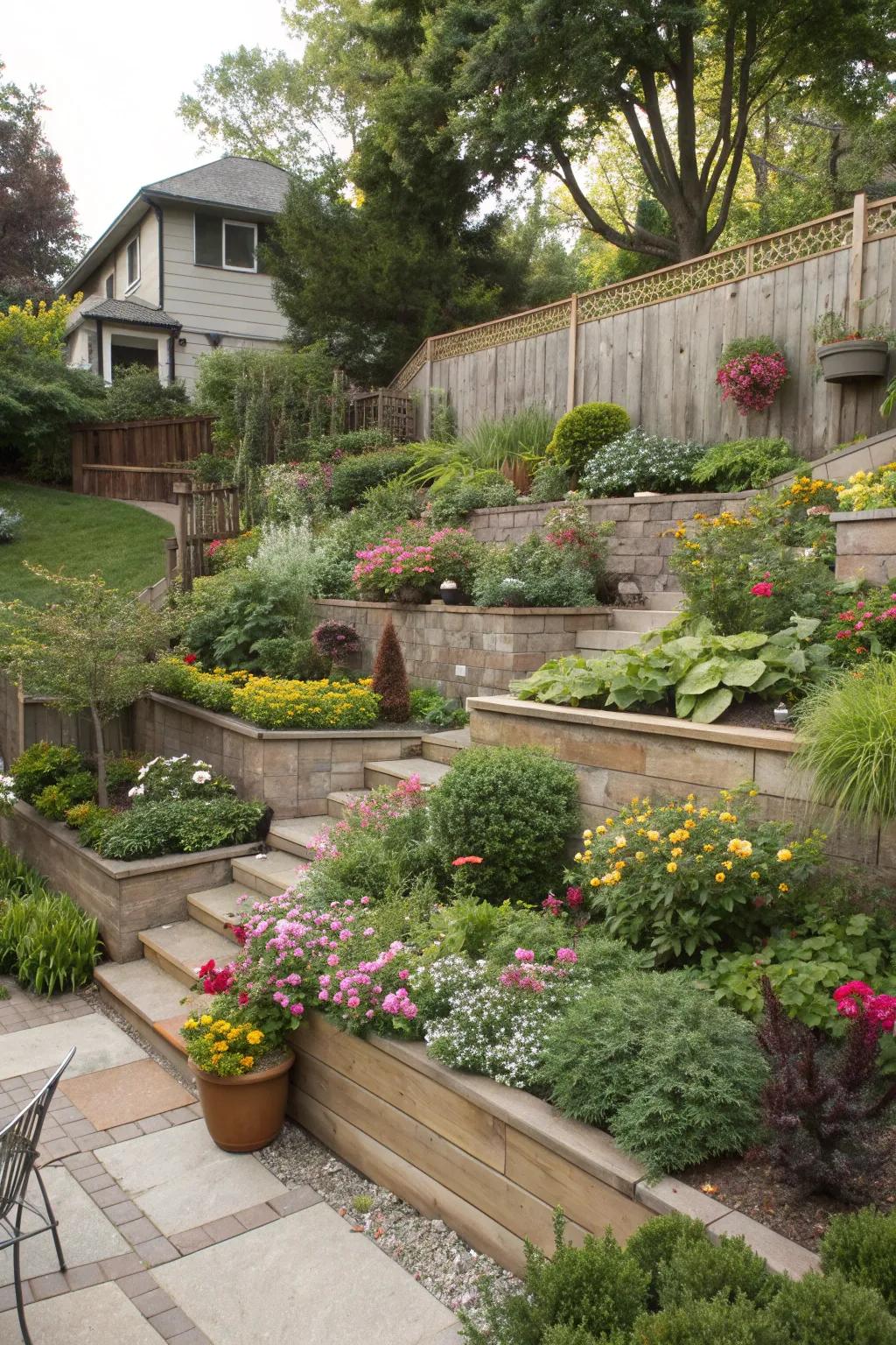 A multi-level garden that enhances visual interest.