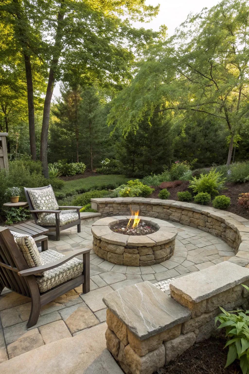 A cozy fire pit area in a backyard, perfect for gatherings.