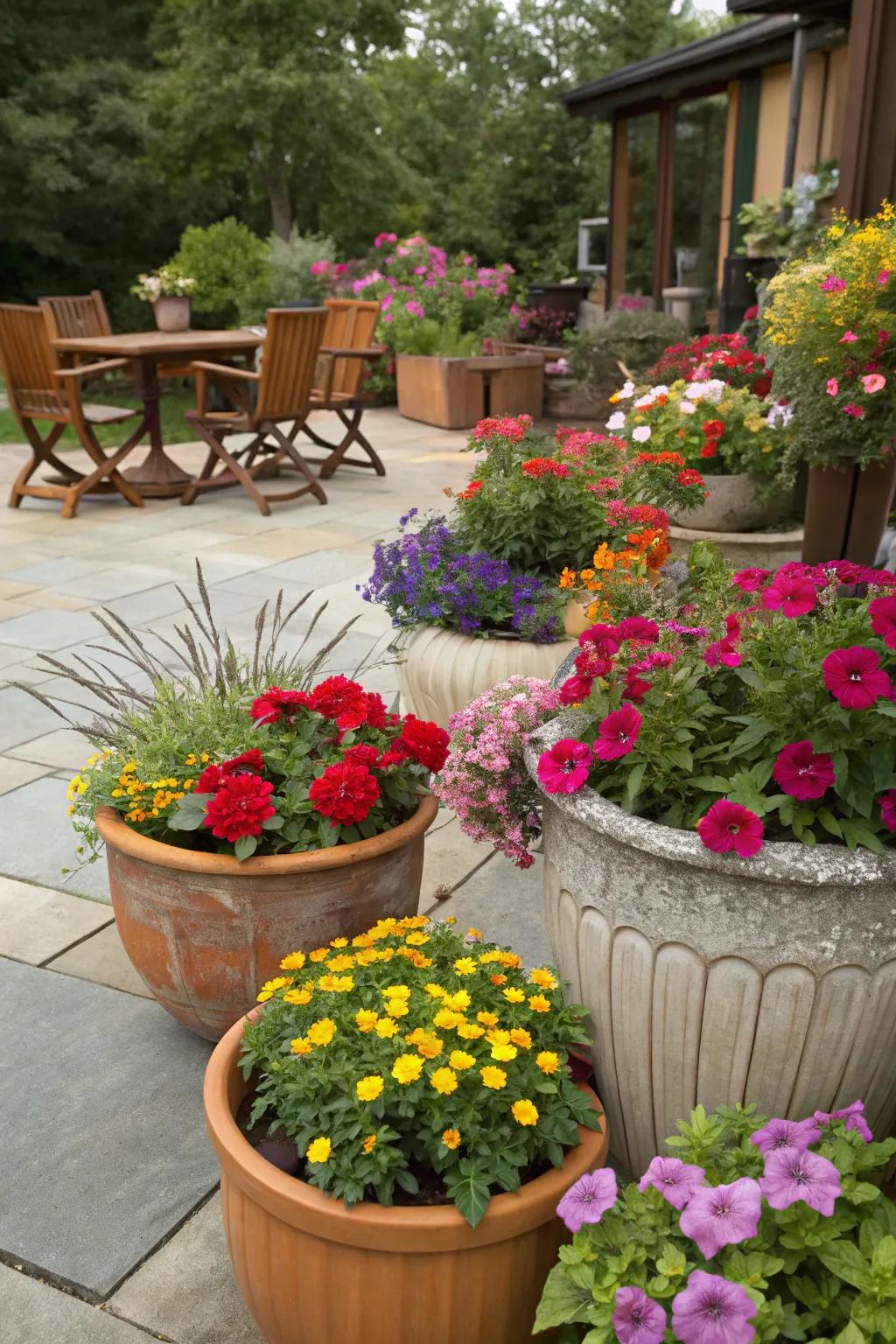 Lively container gardens that add bursts of color.