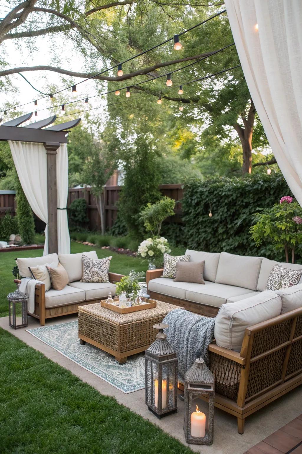 A stylish outdoor living room for relaxation and entertaining.