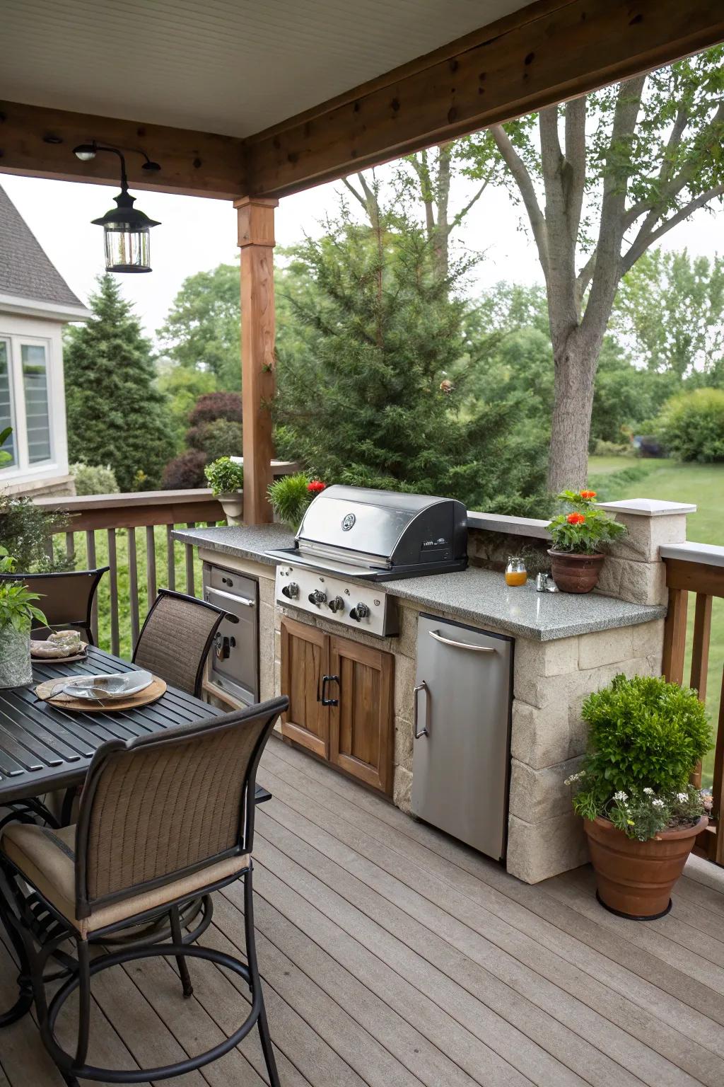 An outdoor kitchen makes entertaining a breeze on this porch.
