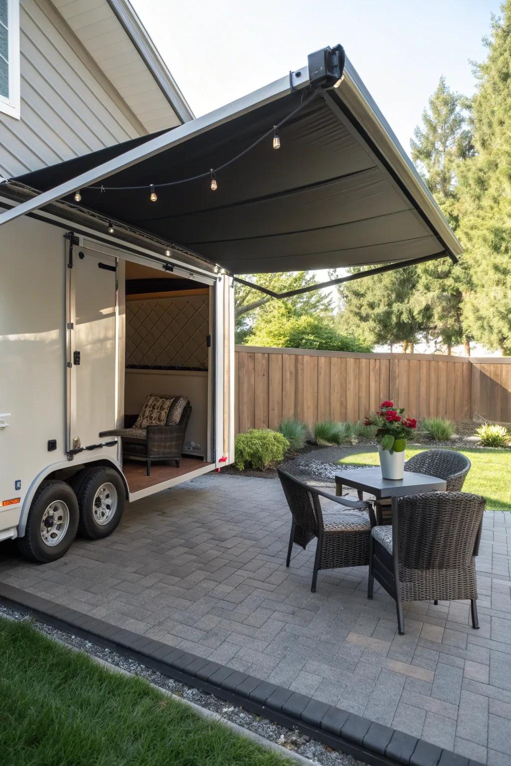 Enjoy effortless shade with a motorized retractable awning.
