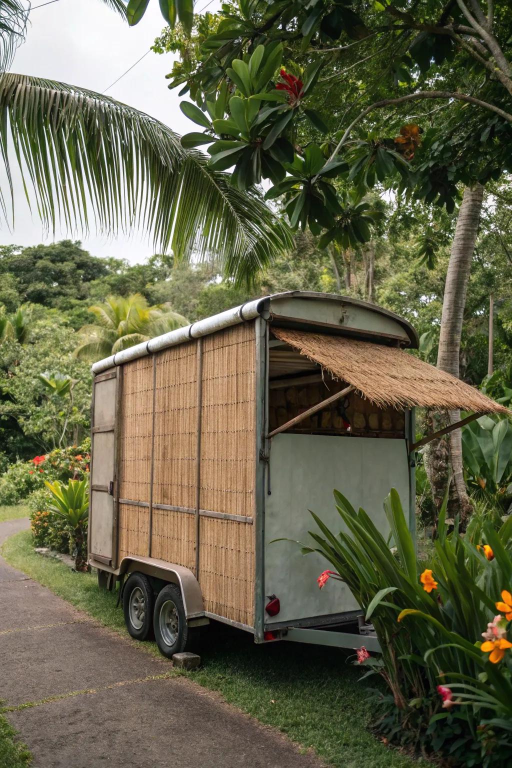 Incorporate natural elegance with a roll-up bamboo awning.
