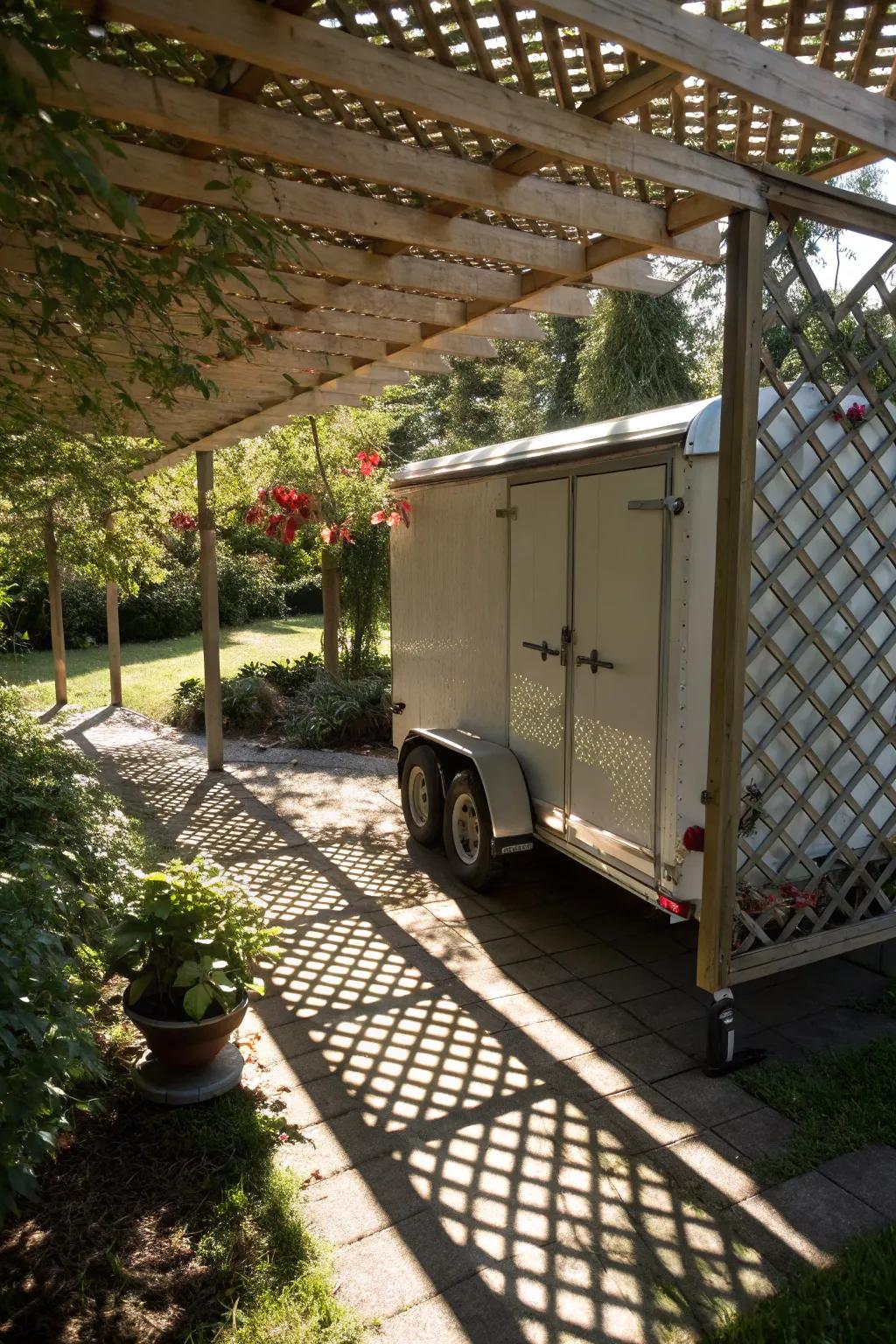 Craft an artistic look with lattice panel awnings.