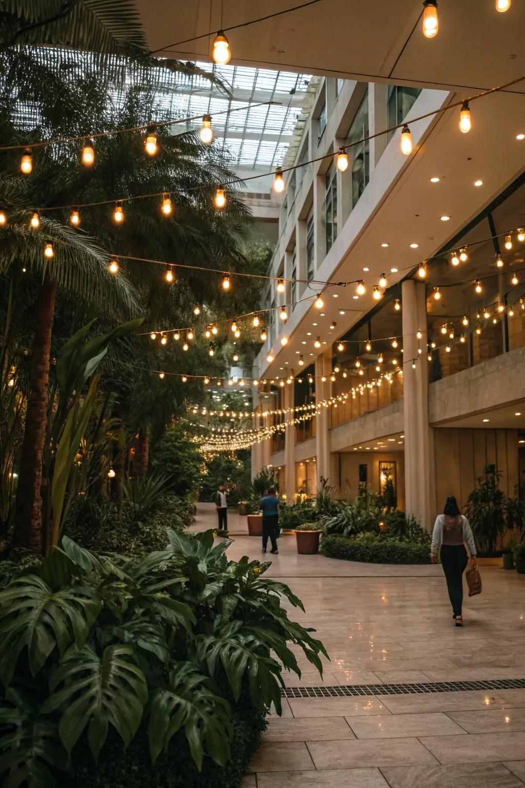 String lights bring warmth and ambiance to your atrium after dark.