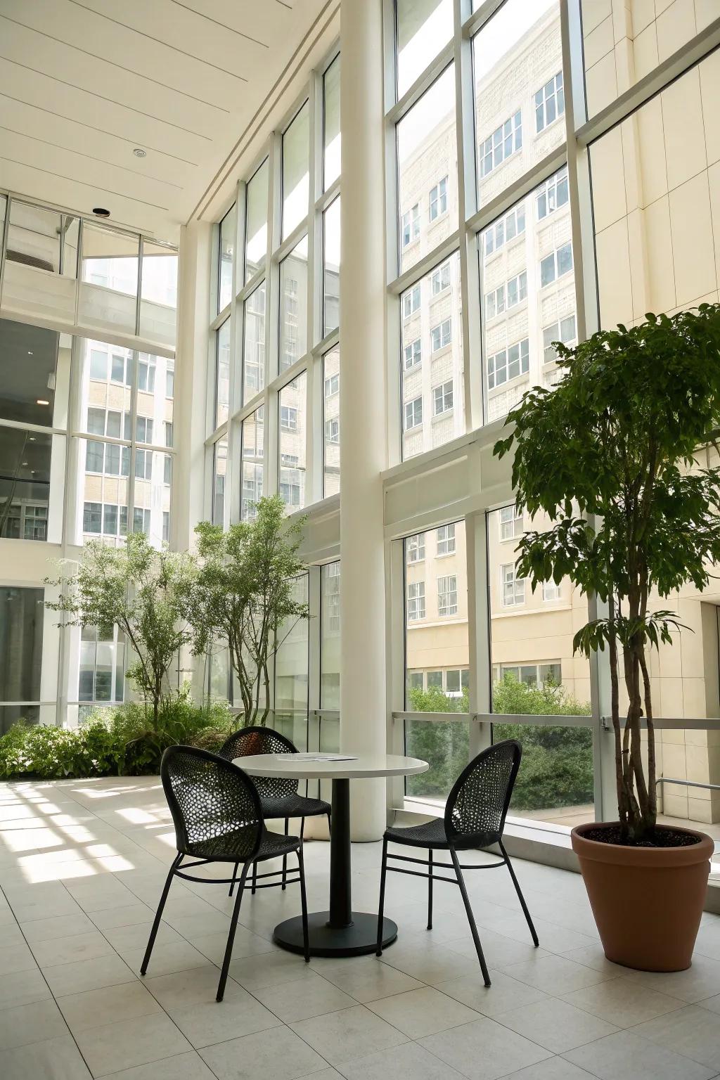 Minimalistic furniture keeps your atrium uncluttered and inviting.