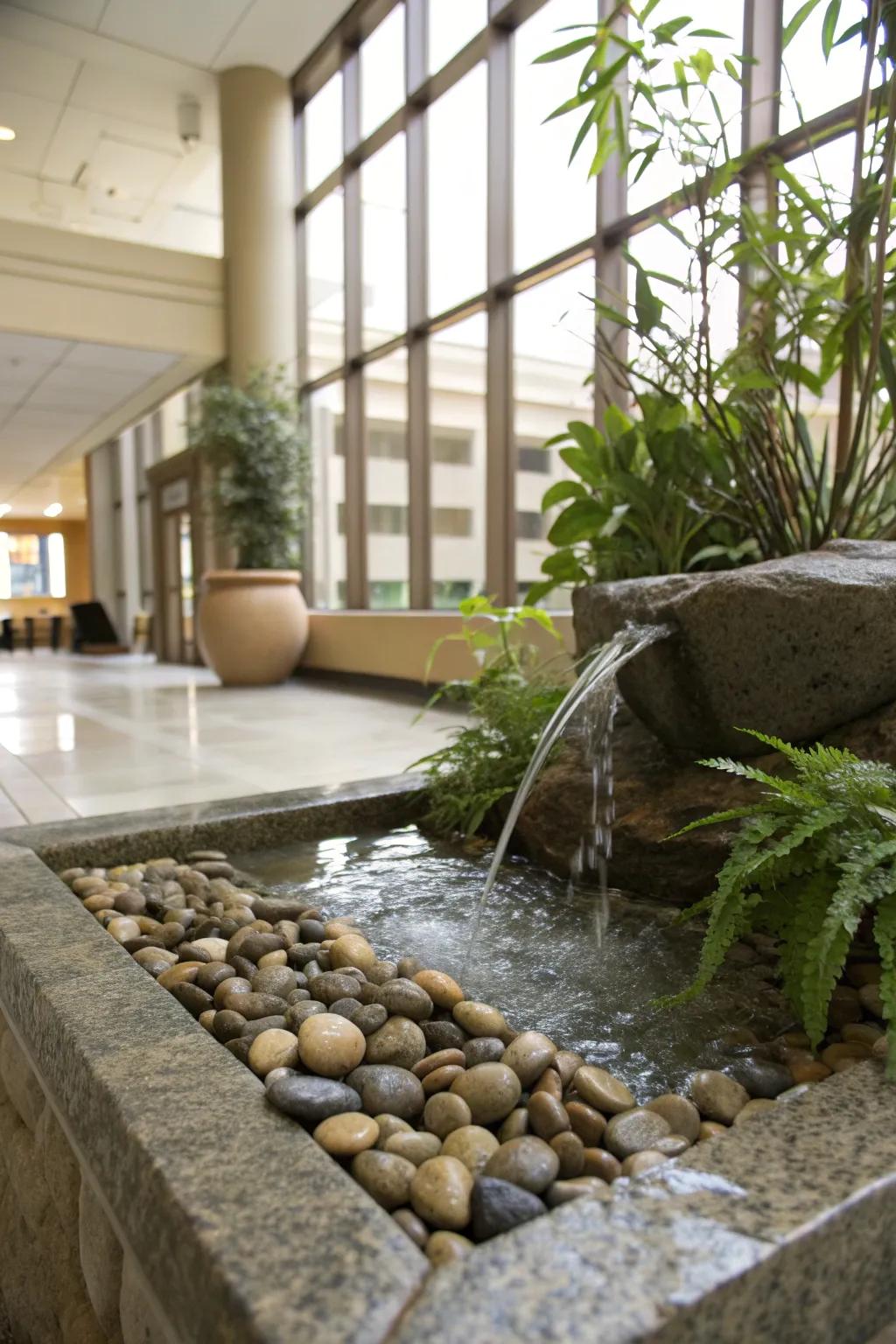 A DIY water feature adds a soothing element to your atrium.