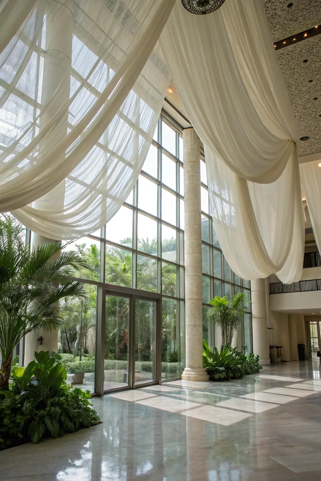 Fabric drapes add style and versatility to your atrium.