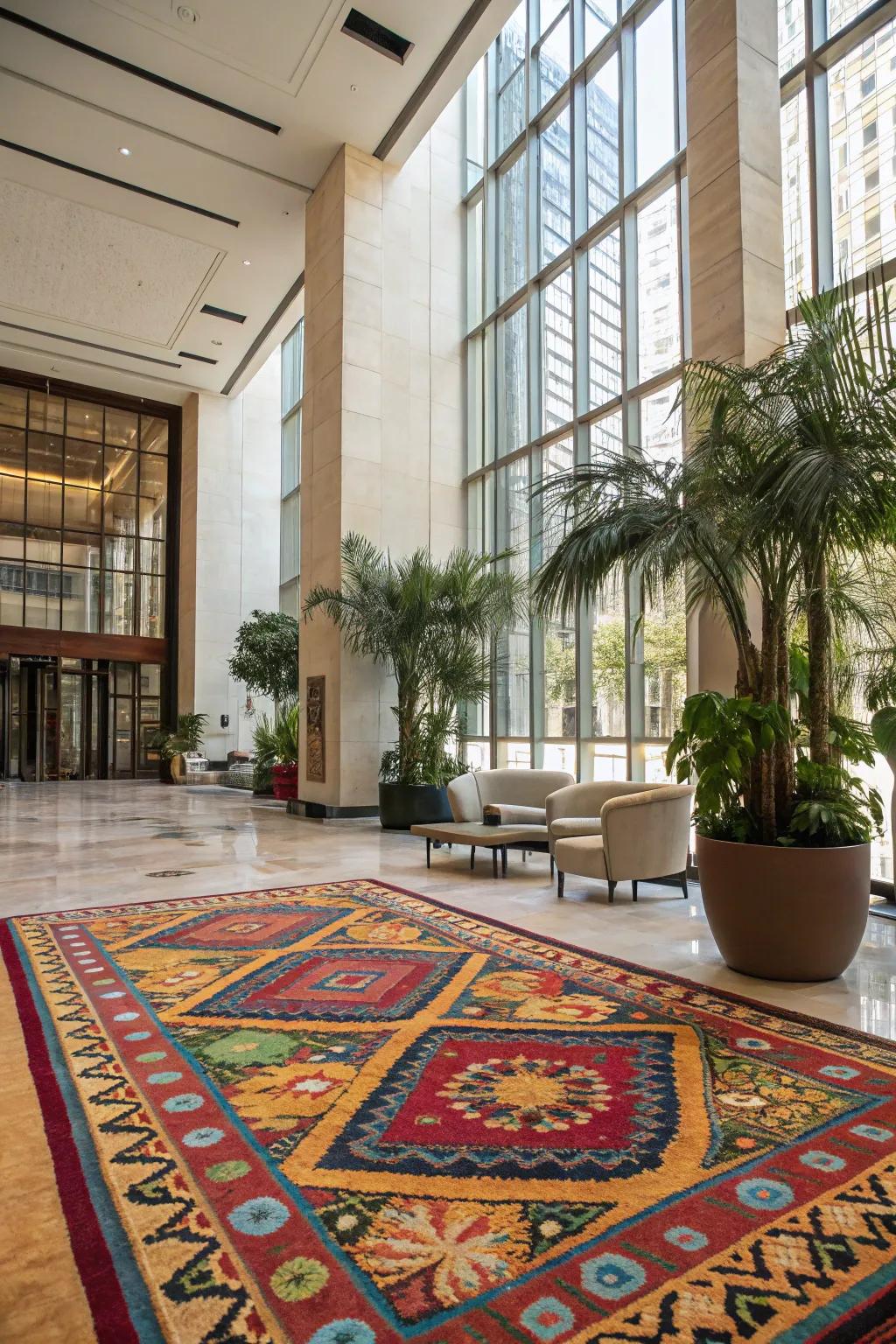 A colorful rug ties the room together with warmth and style.