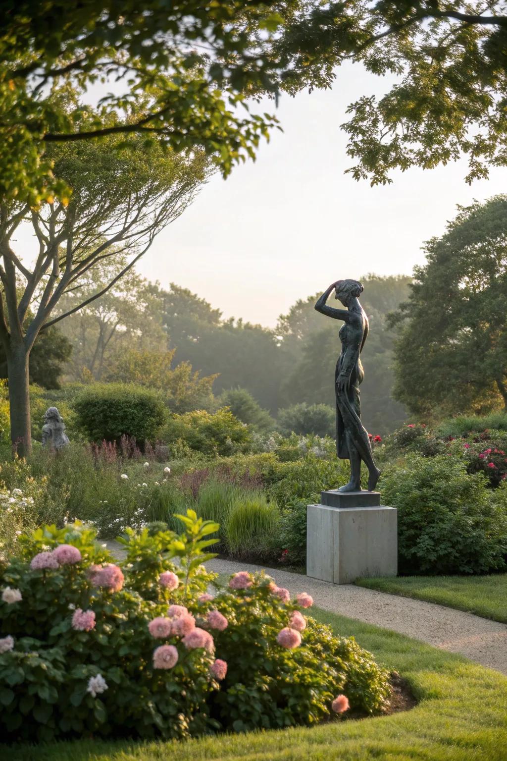 Modern art elements in a garden that create a bold and artistic statement.