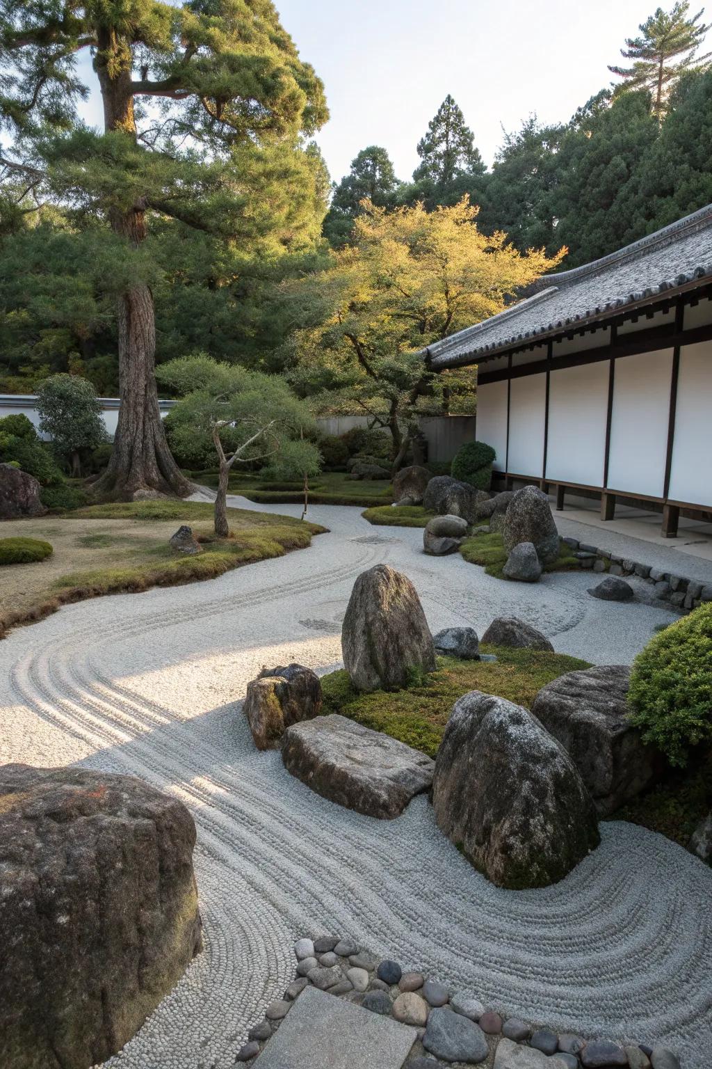 Natural stone arrangements in a zen garden that add texture and interest.