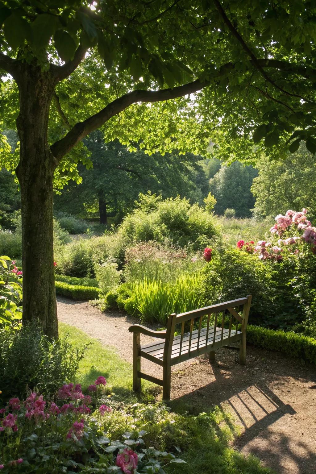 A meditative seating area in the garden that encourages reflection.