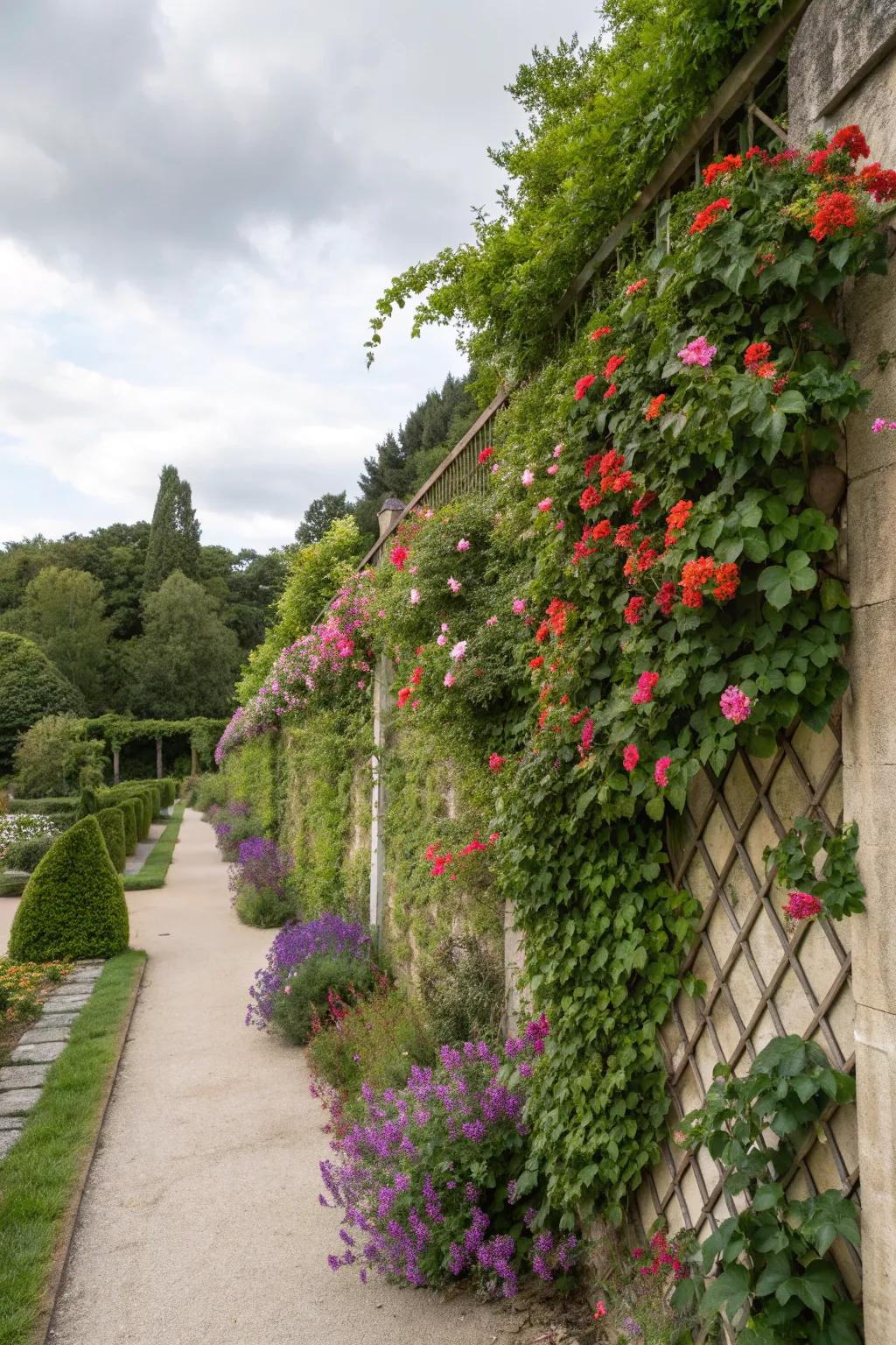 Integrating greenery softens walls and enhances natural beauty.