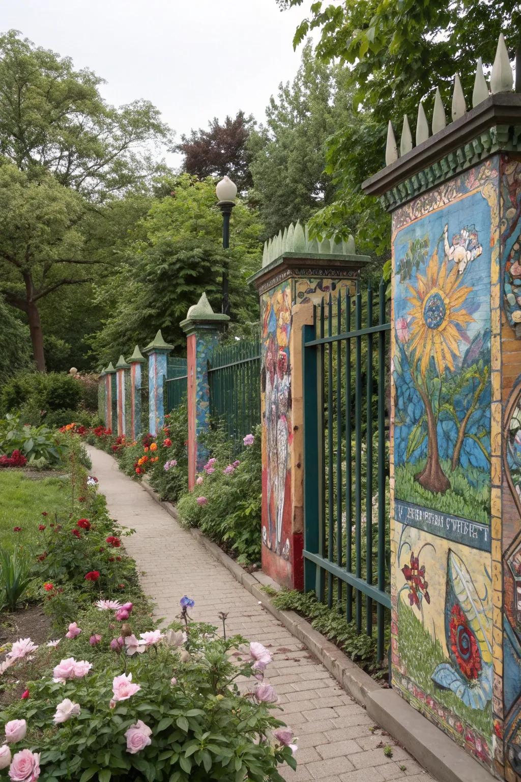 Artistic elements turn garden fences into unique focal points.