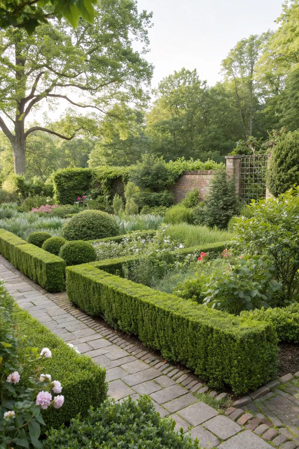 Living fences made of boxwoods add natural beauty and function.