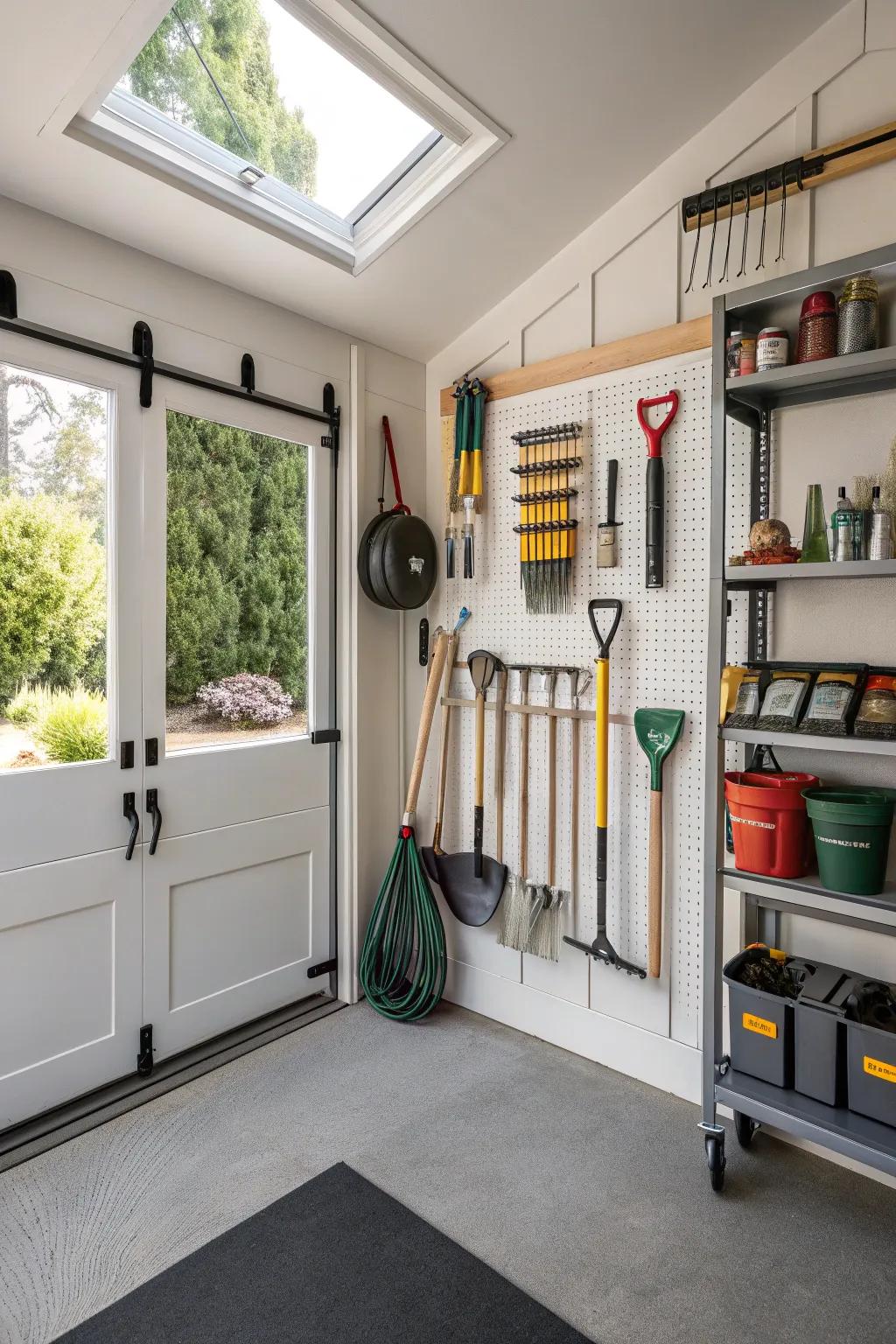 Unified garden and garage storage solutions.