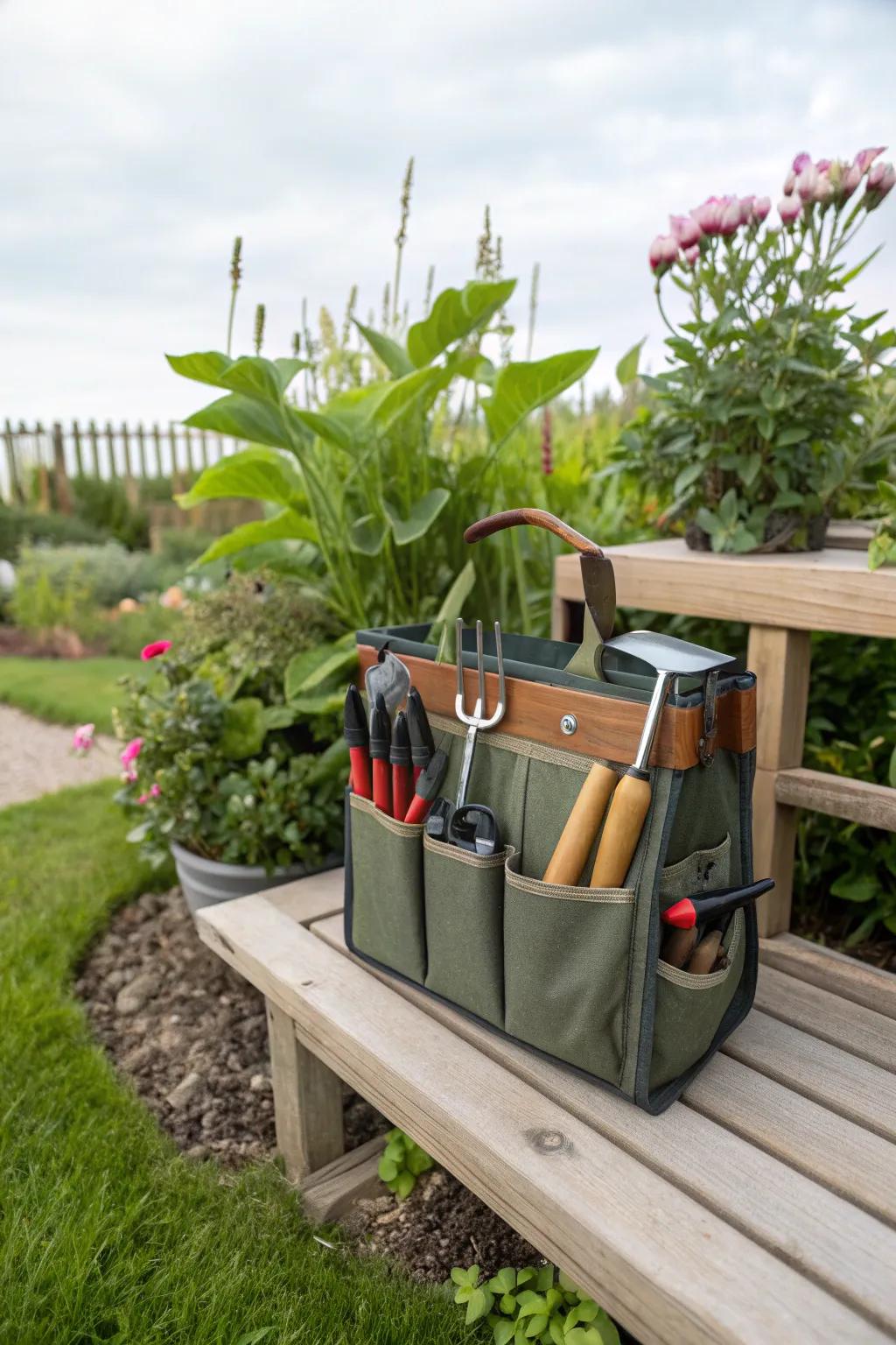 Compact organizers optimize small garden nooks for tool storage.