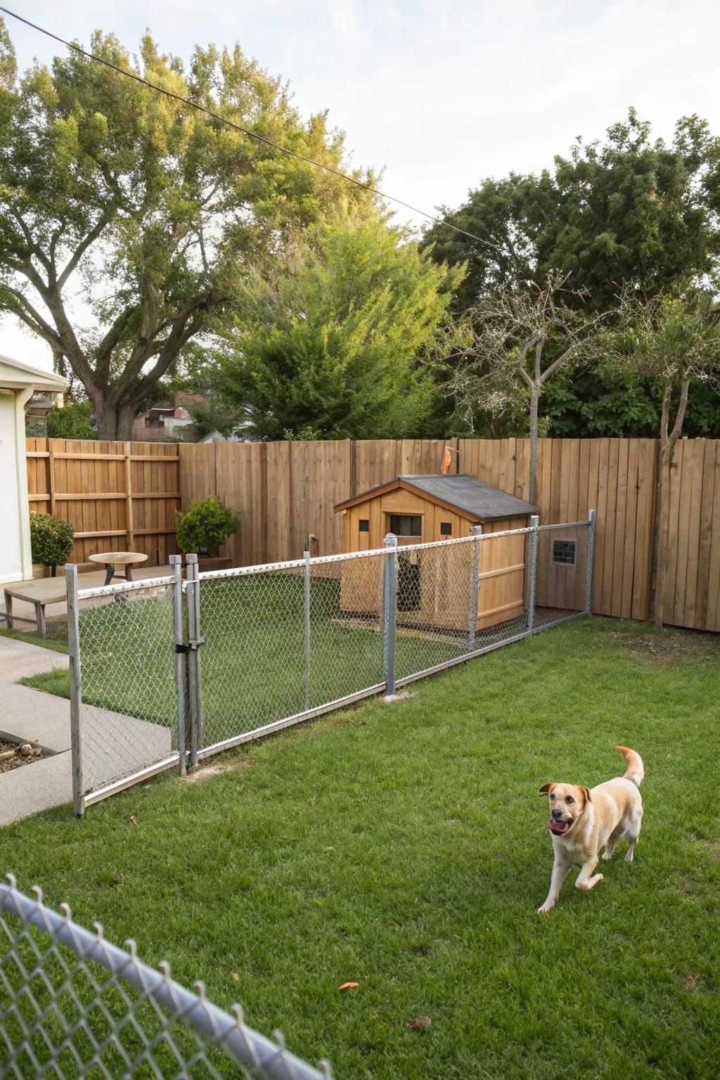 A secured dog-only area encourages safe exploration and play.