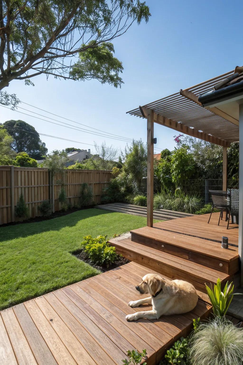 Elevated decks offer dogs a cozy lookout and relaxation spot.