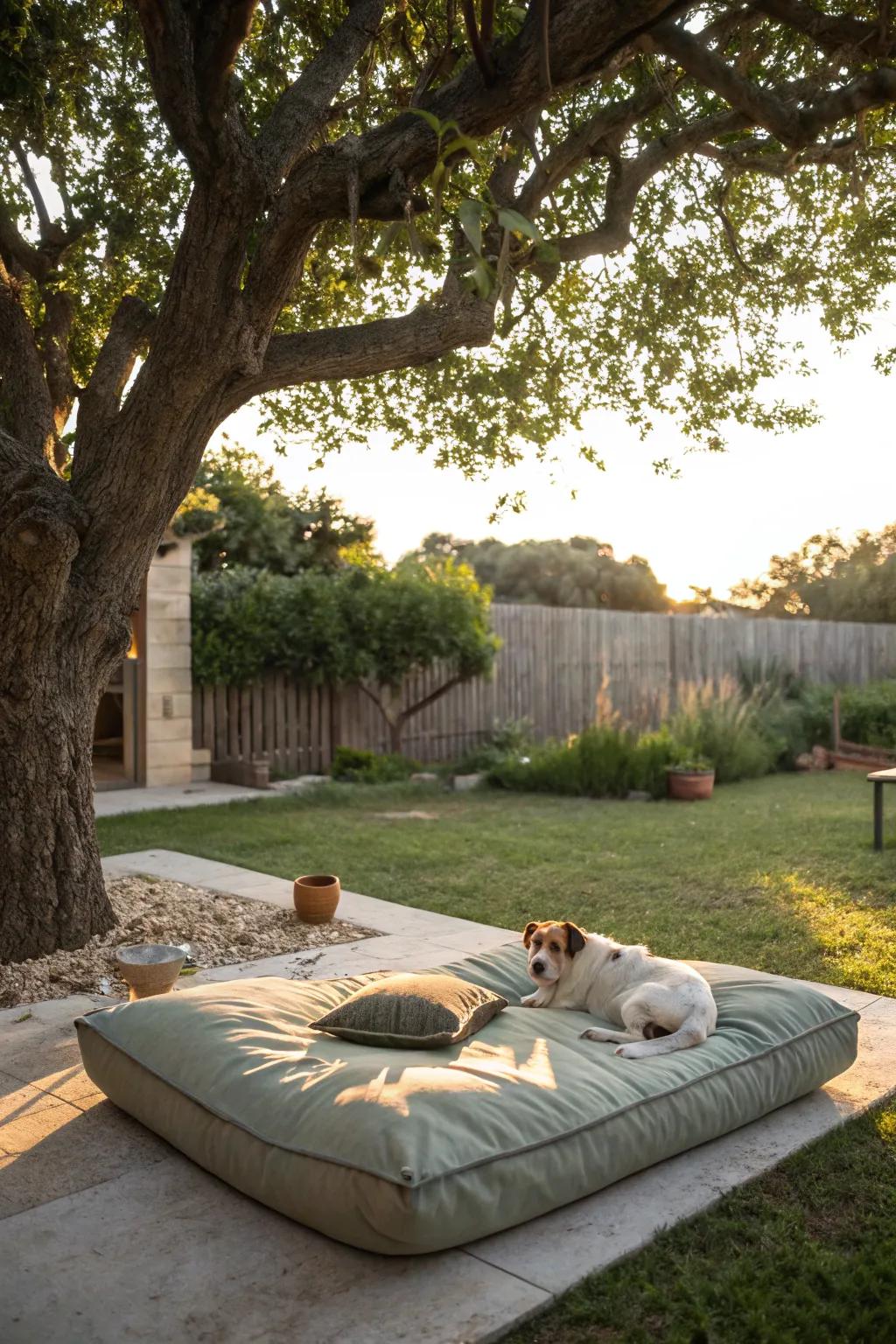 Set up a soothing relaxation zone where dogs can unwind outdoors.