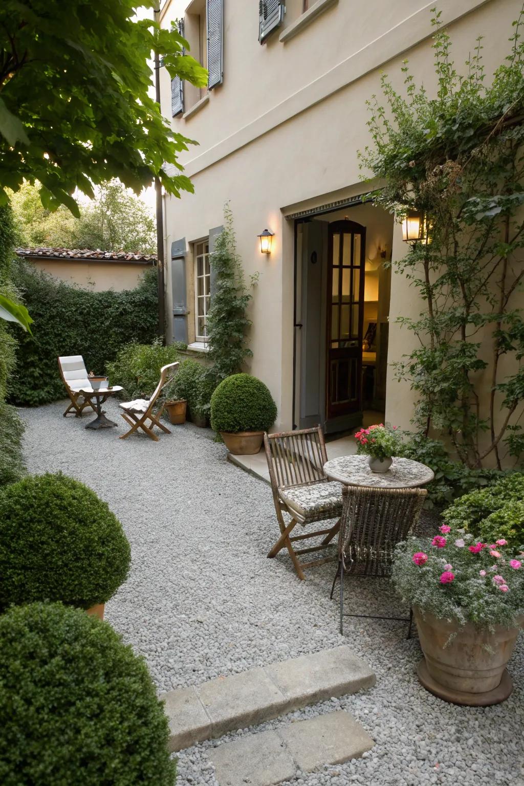 A charming gravel courtyard for outdoor enjoyment.
