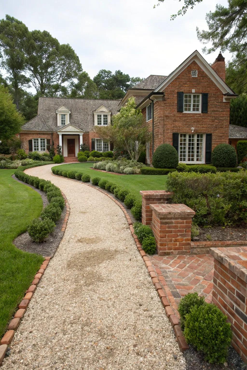 Brick and gravel creating a classic entrance.