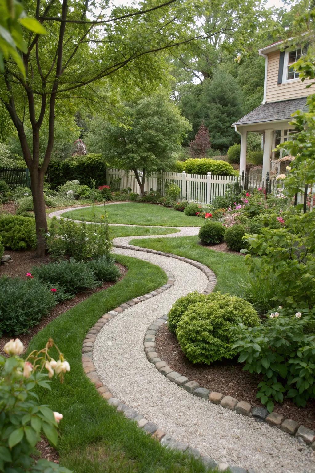 Whimsical spiral paths made with gravel.