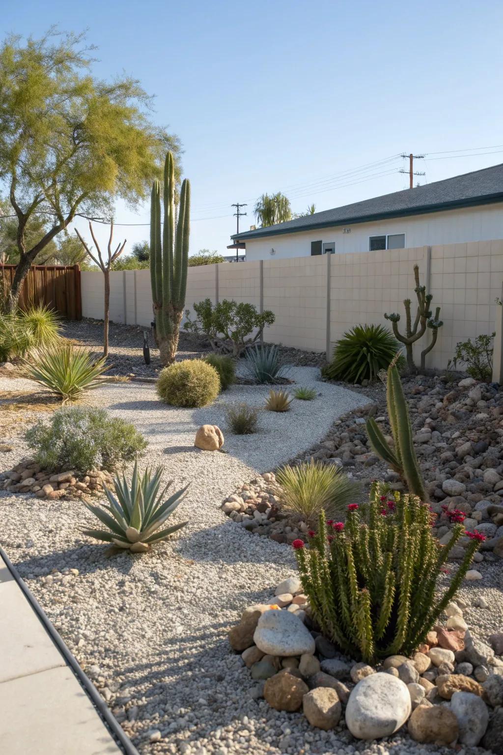 A vibrant mix of gravel and succulents.