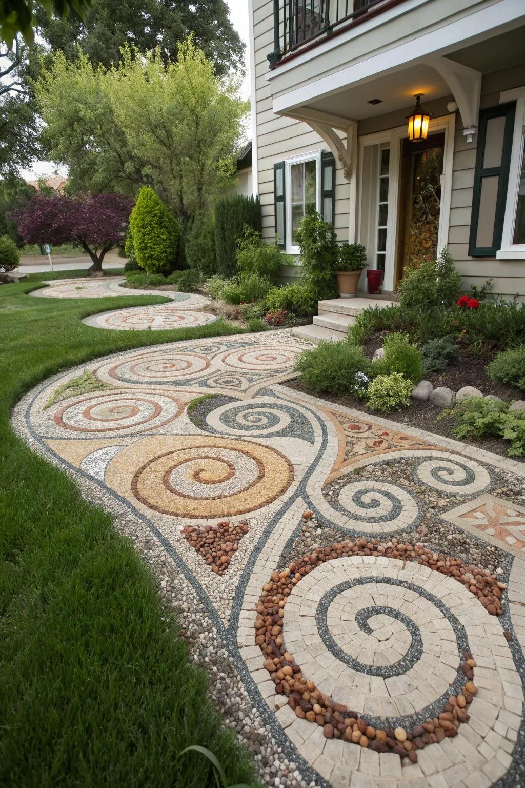 Intricate gravel patterns adding visual interest.
