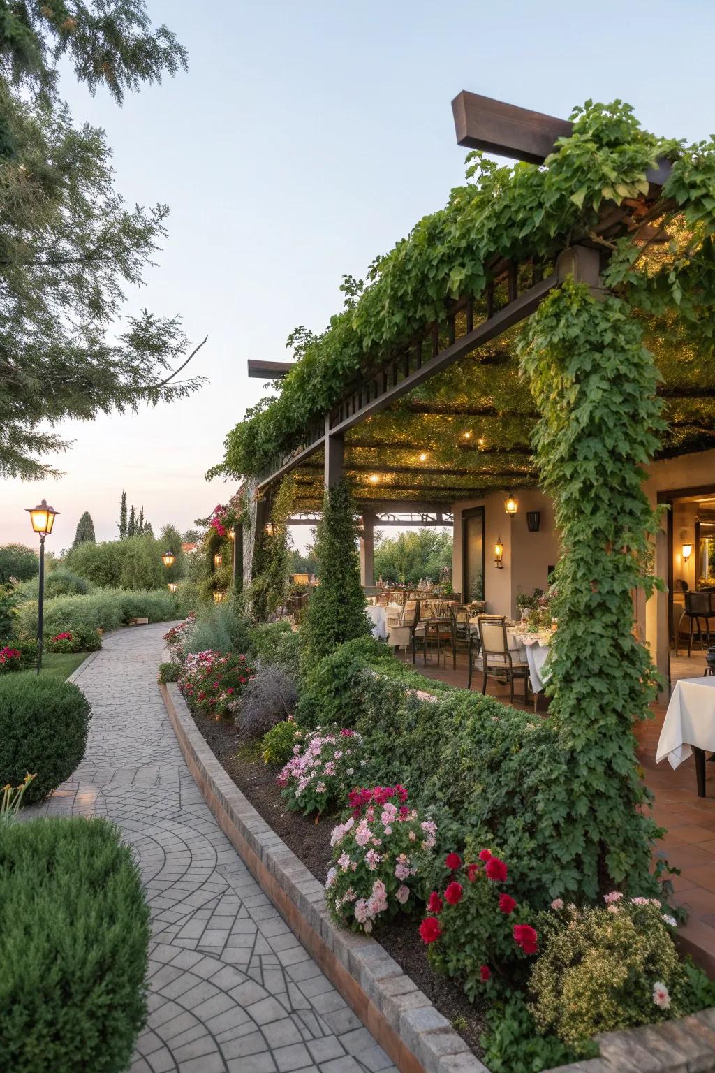 Natural elements bring tranquility to pergola settings.