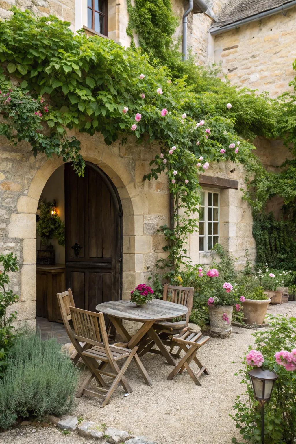 A charming outdoor seating area for relaxation.