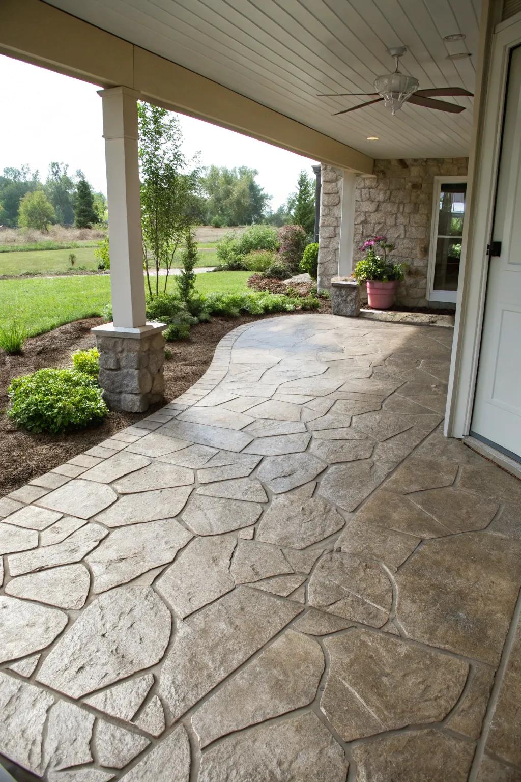 Stamped concrete adding elegant texture to the patio.