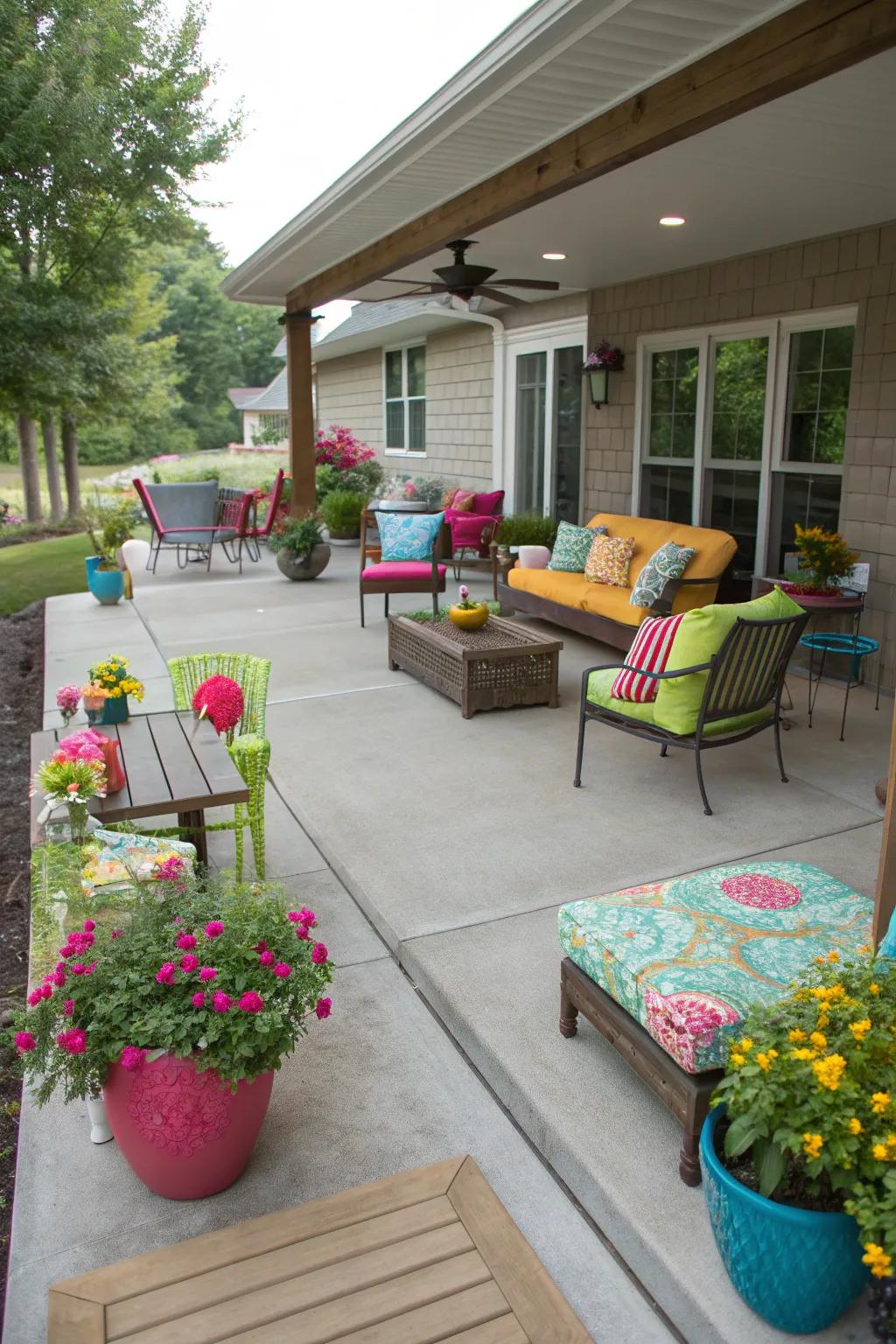 Bright colors bringing life to the patio.