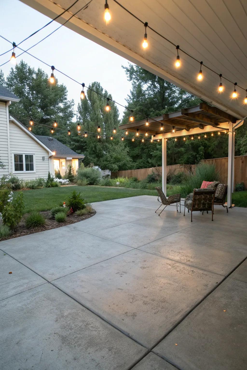 String lights creating a warm and inviting atmosphere.