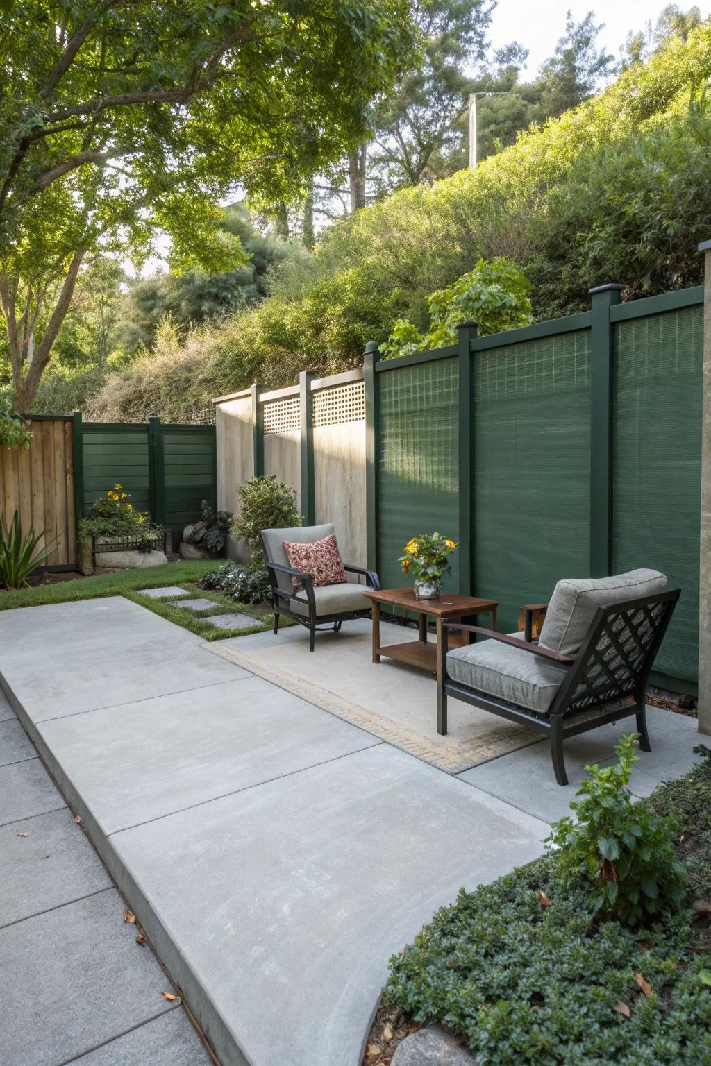 Green screens providing a private and intimate space.