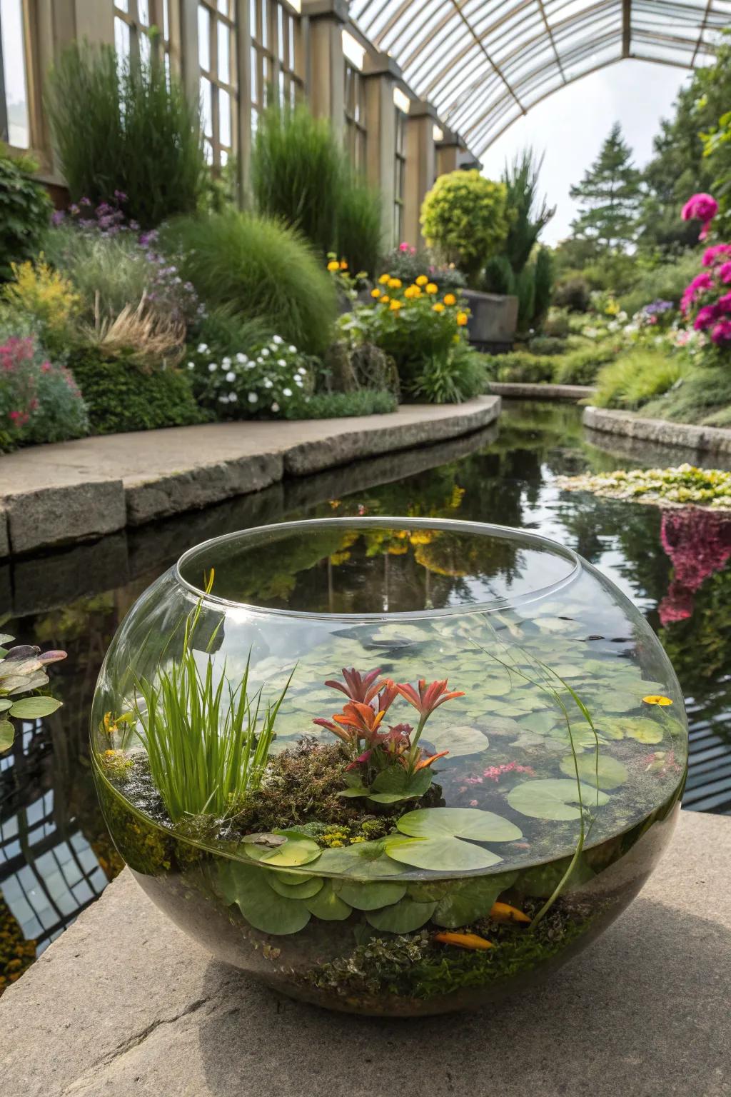 Mesmerizing glass bowl pond illusion.